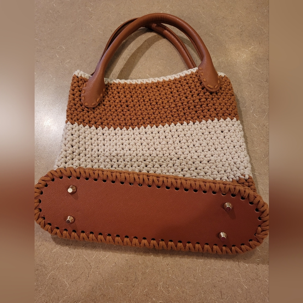 Artisanal Brown and Cream Woven Tote Bag